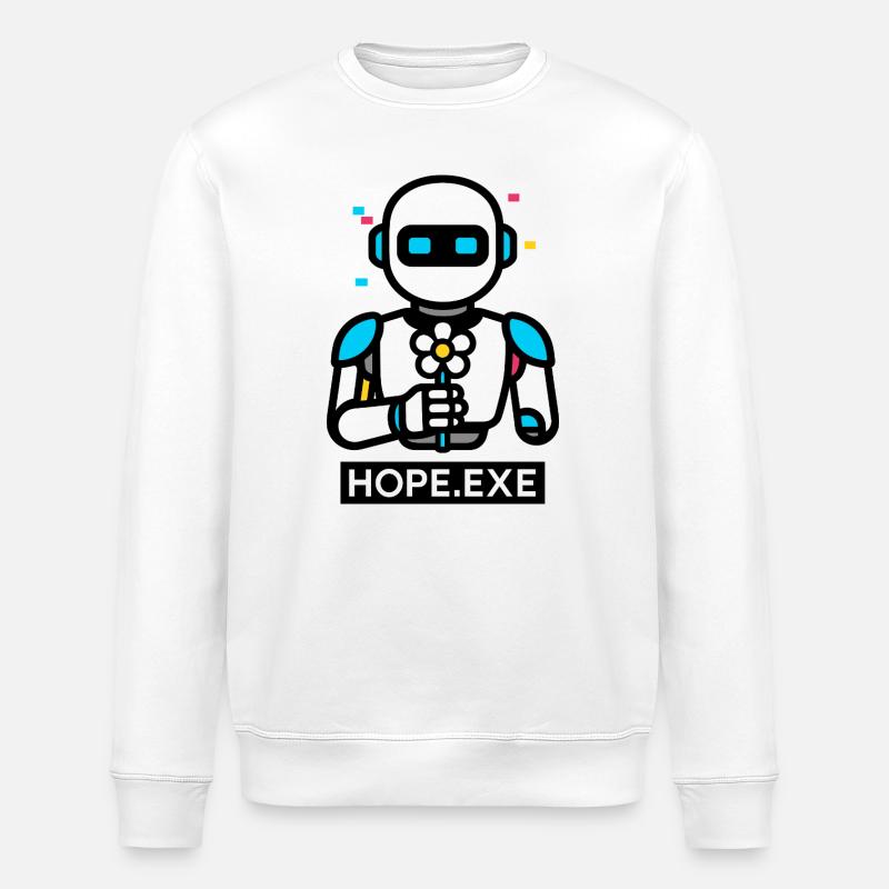 HOPE.EXE – Roboter mit Blume - Stanley/Stella Unisex Bio-Sweatshirt ROLLER - Weiß