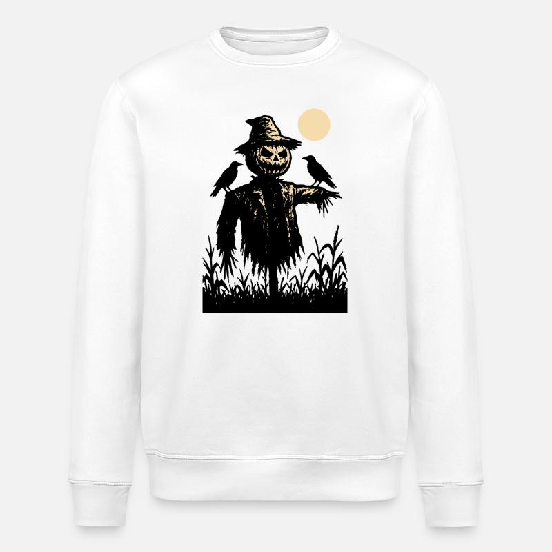 Kürbisschädel Vogelscheuche über dem Mond - Stanley/Stella Unisex Bio-Sweatshirt ROLLER - Weiß