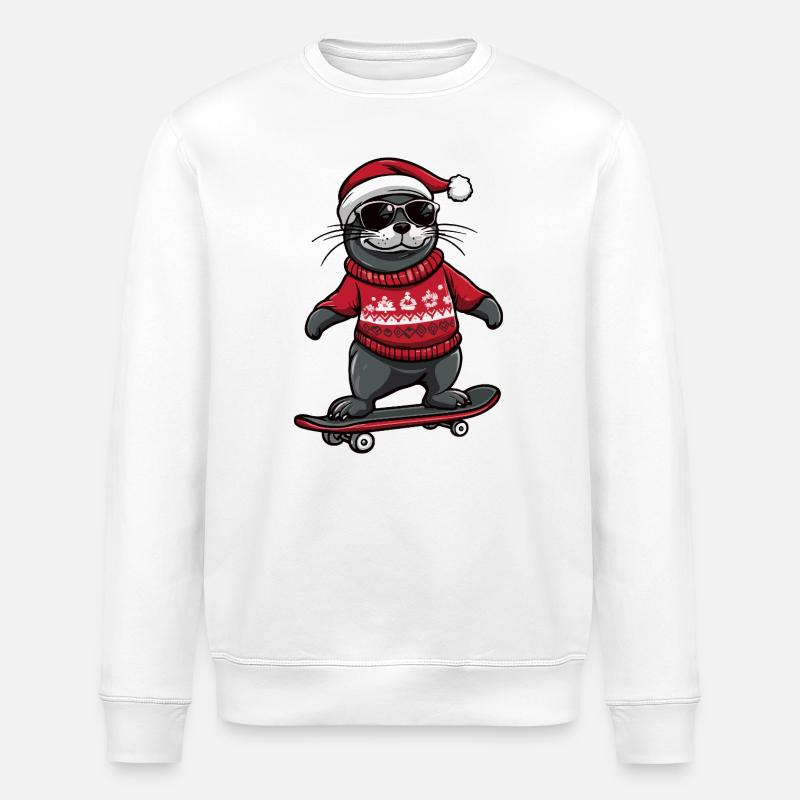 Robbe Tier Weihnachten Lustig - Stanley/Stella Unisex Bio-Sweatshirt ROLLER - Weiß