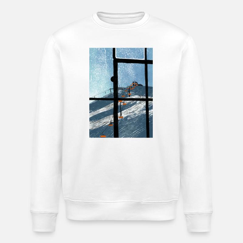 Fensterblick Skilift Blau - Stanley/Stella Unisex Bio-Sweatshirt ROLLER - Weiß