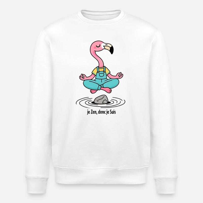 Flamingo, das Zen-Yoga schwebt - Stanley/Stella Unisex Bio-Sweatshirt ROLLER - Weiß