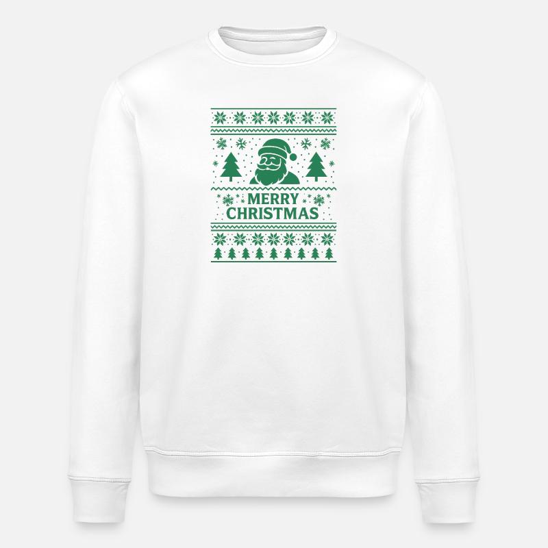 Grüner Santa Weihnachtspattern - Stanley/Stella Unisex Bio-Sweatshirt ROLLER - Weiß