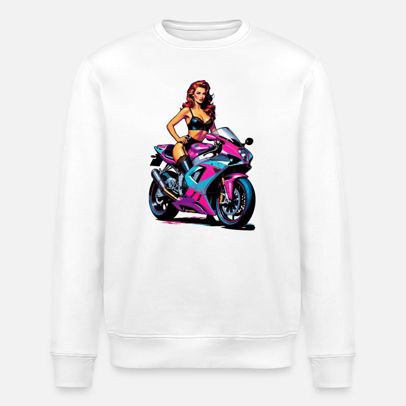 Pin-up sur une moto de course - Sweat bio ROLLER Stanley/Stella Unisexe - blanc