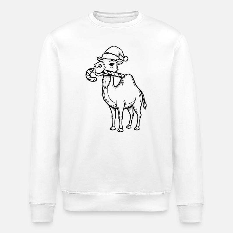Camel with Santa Hat Illustration - Stanley/Stella ROLLER Unisex Organic Sweatshirt - white