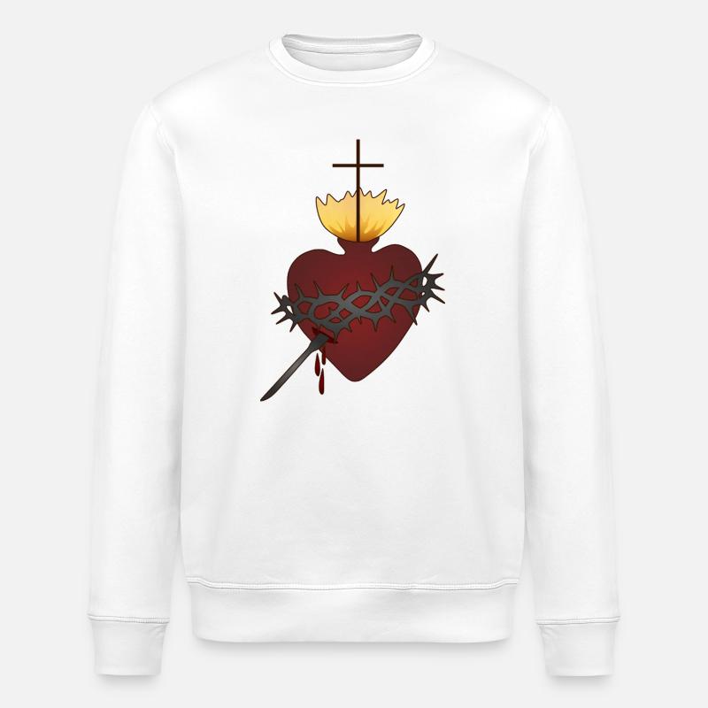 Heiliges Herz mit Dornenkrone - Stanley/Stella Unisex Bio-Sweatshirt ROLLER - Weiß