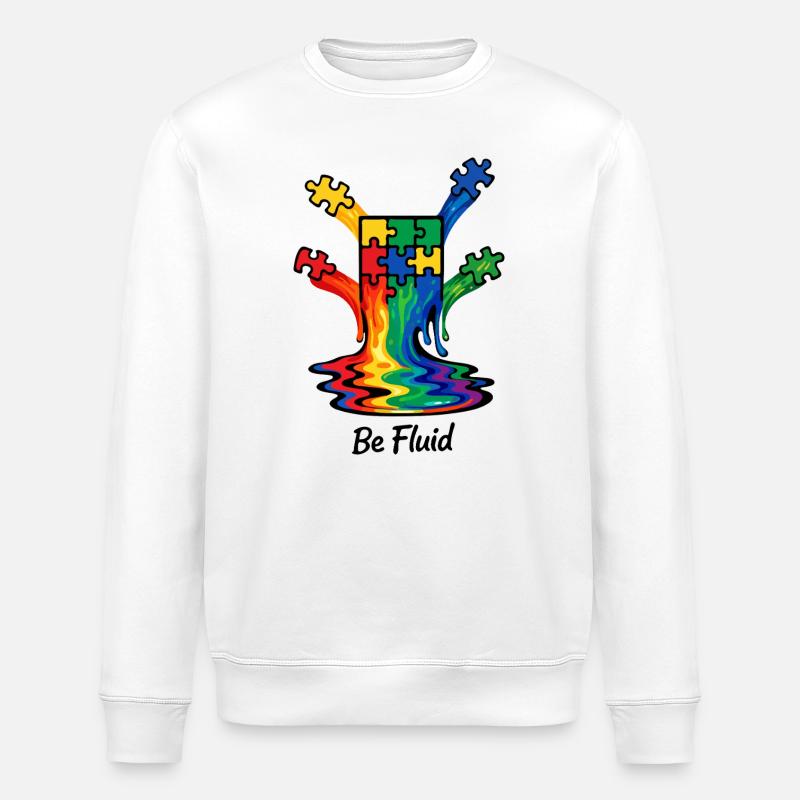 Autismus-Puzzle-Regenbogenschmelz-Illustration - Stanley/Stella Unisex Bio-Sweatshirt ROLLER - Weiß
