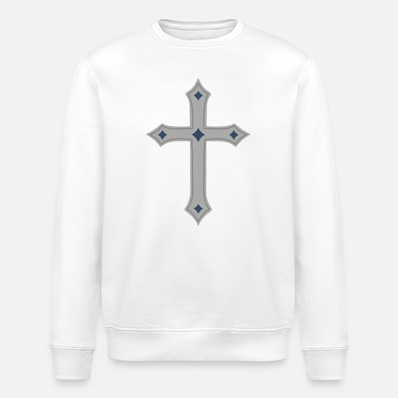 Croix grise avec diamants indigo - Sweat bio ROLLER Stanley/Stella Unisexe - blanc