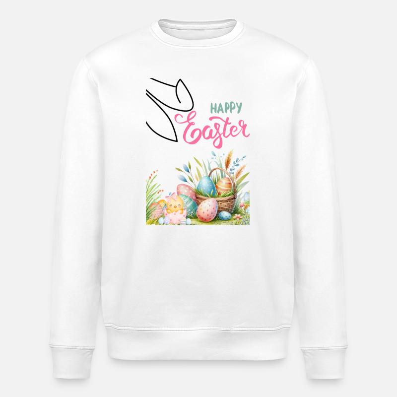 Panier de Pâques pastel et œufs - Sweat bio ROLLER Stanley/Stella Unisexe - blanc