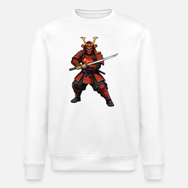 Samurai Krieger in Rot - Stanley/Stella Unisex Bio-Sweatshirt ROLLER - Weiß