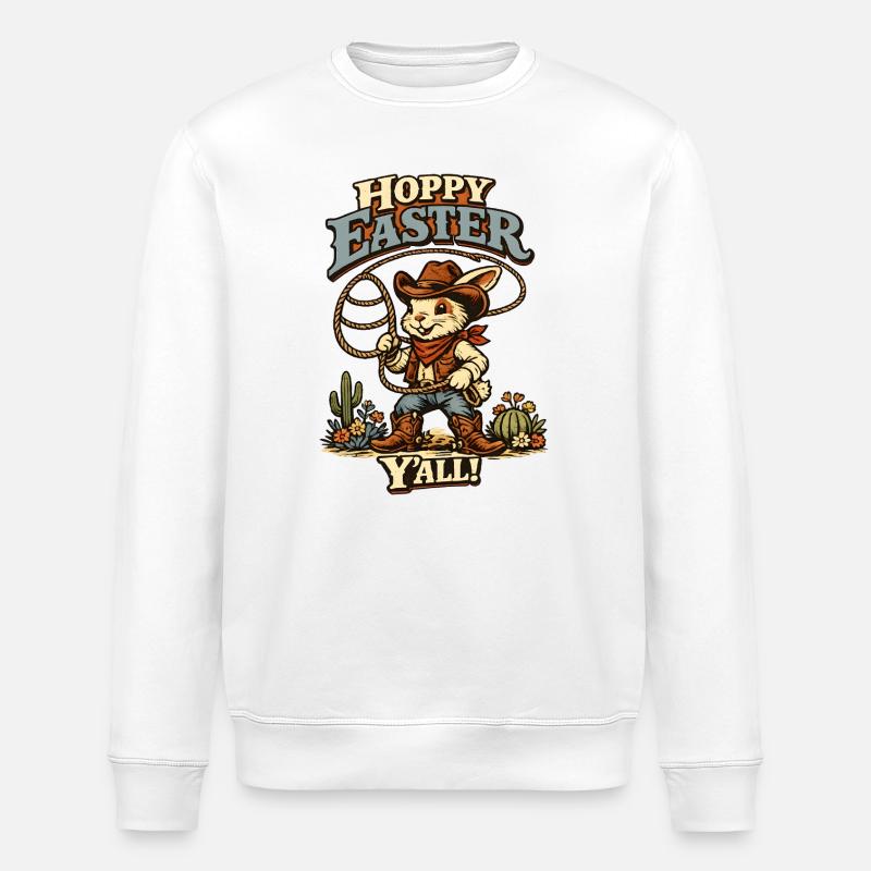 Retro Bunny Howdy Easter Rabbit Ears - Stanley/Stella ROLLER Unisex Organic Sweatshirt - white