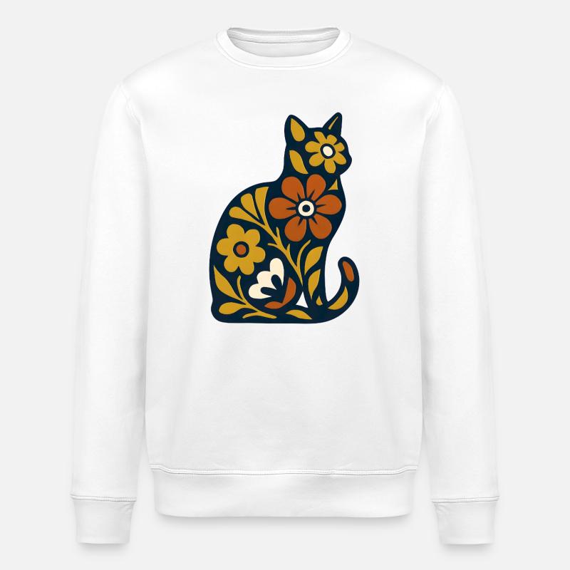 Blütenkatze Folk-Art Muster - Stanley/Stella Unisex Bio-Sweatshirt ROLLER - Weiß