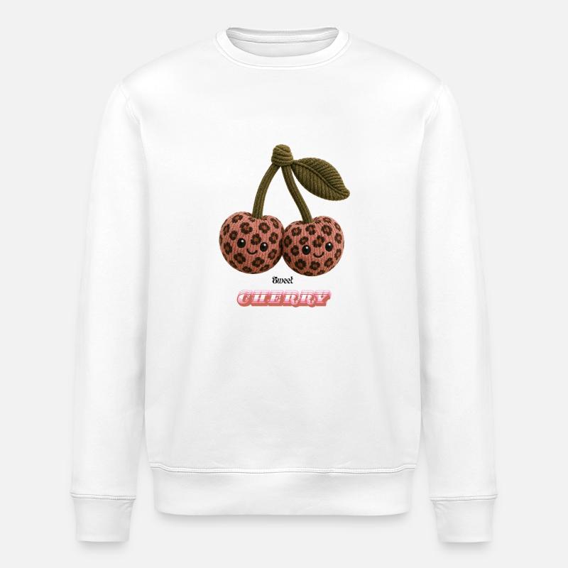 Leopard Cherries Cuddle Duo - Stanley/Stella ROLLER Unisex Organic Sweatshirt - white