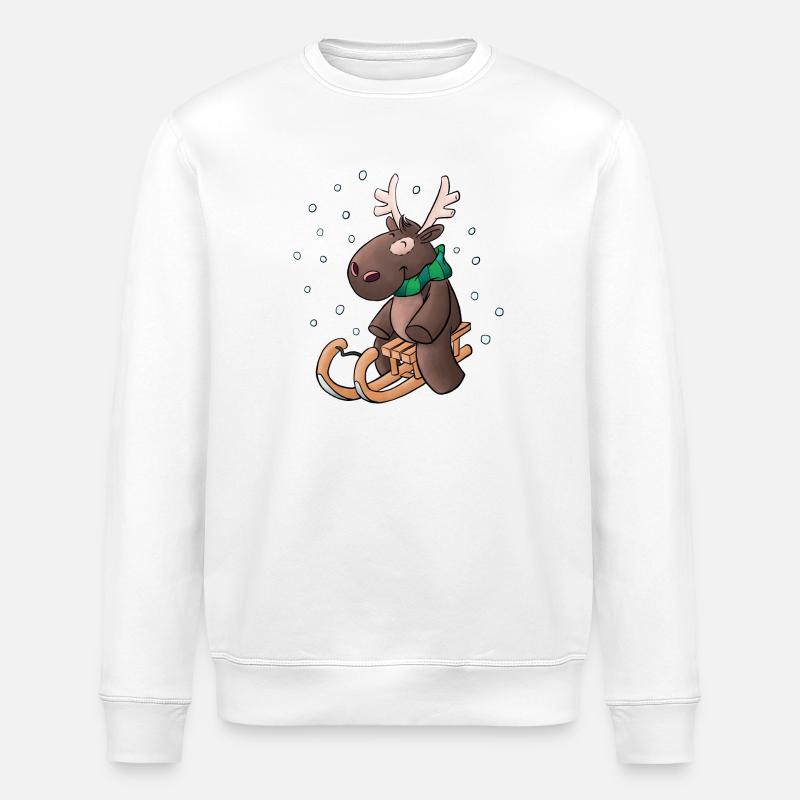 Moose - Kuschelelch mit Schlitten - Stanley/Stella ROLLER Unisex Organic Sweatshirt - white