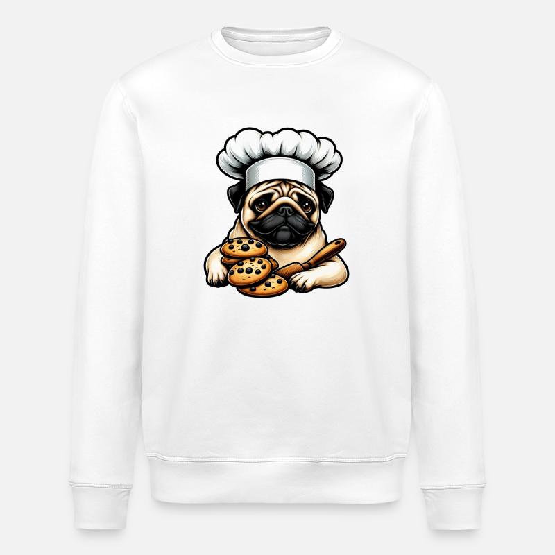 Mops Koch mit Cookie - Stanley/Stella Unisex Bio-Sweatshirt ROLLER - Weiß