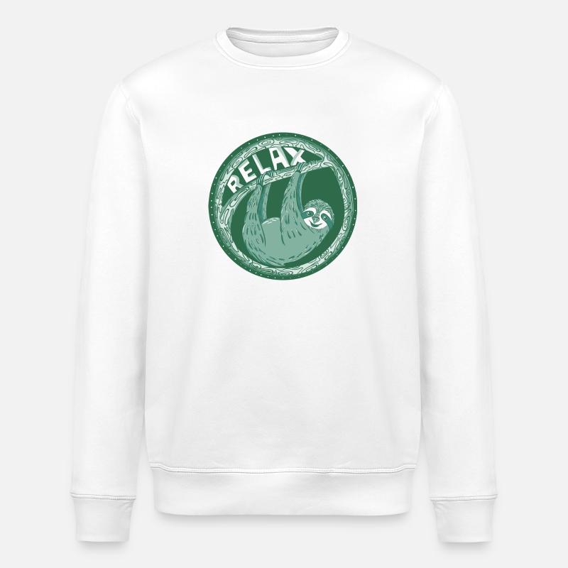 Relax - Green sloth - Stanley/Stella ROLLER Unisex Organic Sweatshirt - white