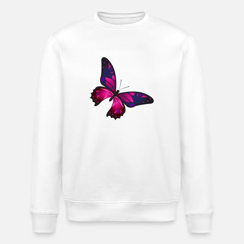 Schmetterling Illustration Lila - Stanley/Stella Unisex Bio-Sweatshirt ROLLER - Weiß