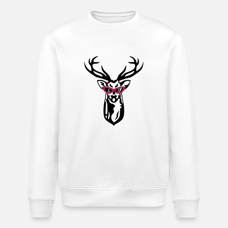 Hirsch mit Retrobrille - Stanley/Stella Unisex Bio-Sweatshirt ROLLER - Weiß