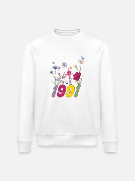 Year of birth 1991 wildflowers - Stanley/Stella ROLLER Unisex Organic Sweatshirt - white
