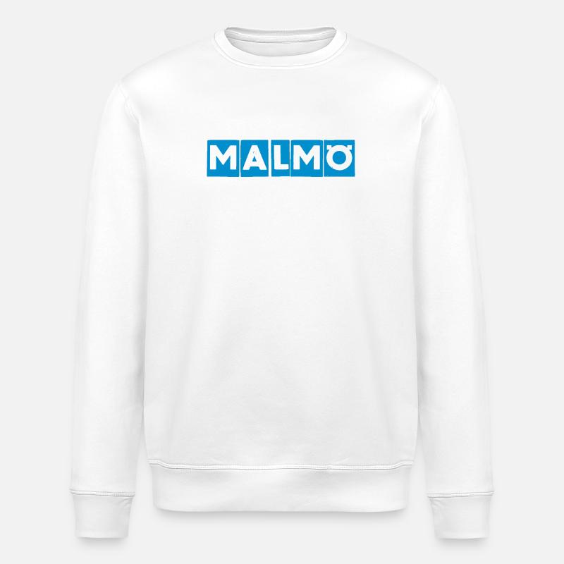 Malmö – Conception de texte bleu - Sweat bio ROLLER Stanley/Stella Unisexe - blanc
