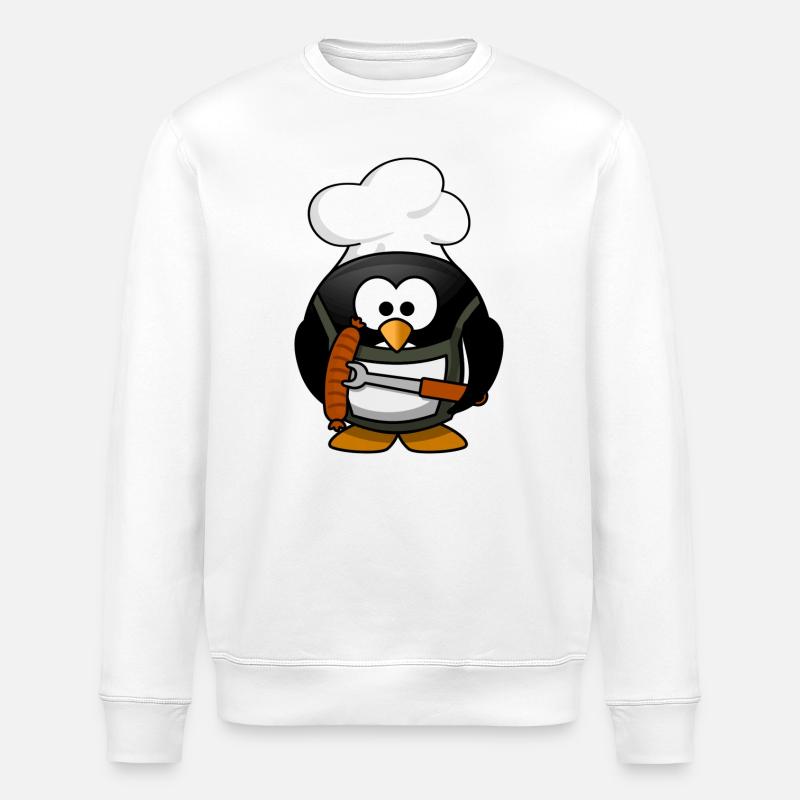 Kochpinguin mit Grillwurst - Stanley/Stella Unisex Bio-Sweatshirt ROLLER - Weiß