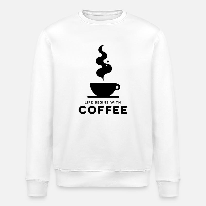 Kaffeebeginn: Leben beginnt - Stanley/Stella Unisex Bio-Sweatshirt ROLLER - Weiß