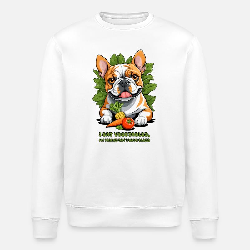 Bouledogue végétalien - Sweat bio ROLLER Stanley/Stella Unisexe - blanc