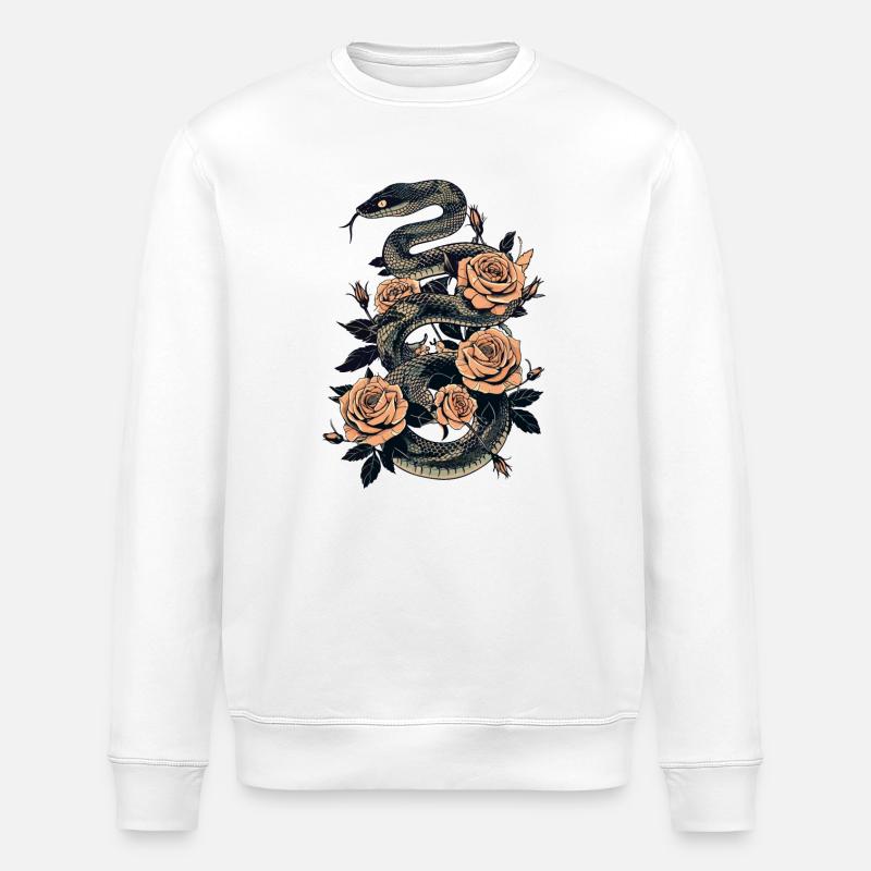 Serpente e Rosa Dark Art Design - Felpa ecologica unisex ROLLER di Stanley/Stella - bianco