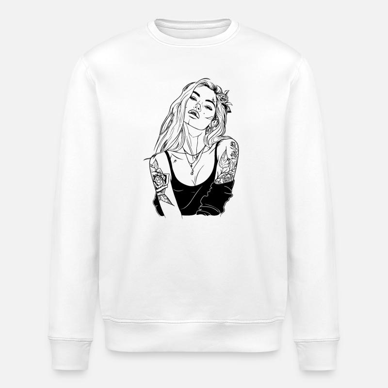Tattoo Mädchen Design - Stanley/Stella Unisex Bio-Sweatshirt ROLLER - Weiß