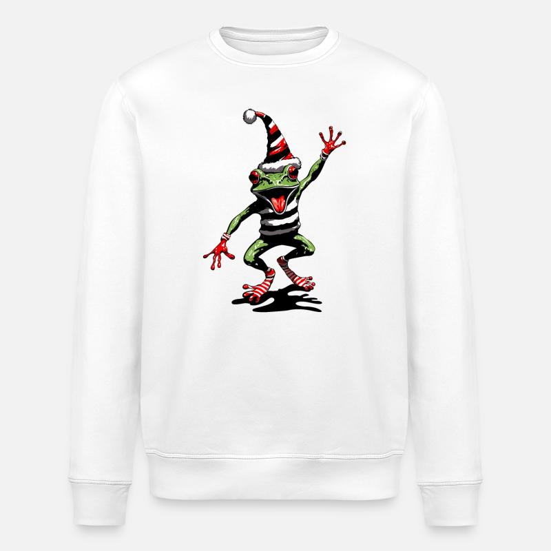 Dancing frog with Christmas hat - Stanley/Stella ROLLER Unisex Organic Sweatshirt - white