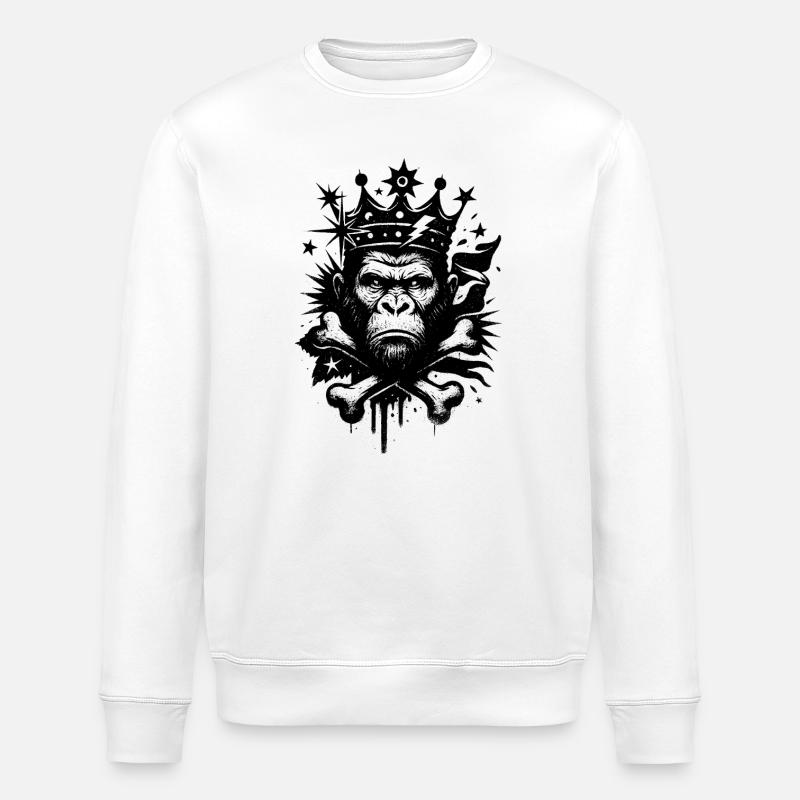 Majestic gorilla with crown - Stanley/Stella ROLLER Unisex Organic Sweatshirt - white