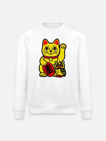 Lucky cat with little owl - Stanley/Stella ROLLER Unisex Organic Sweatshirt - white