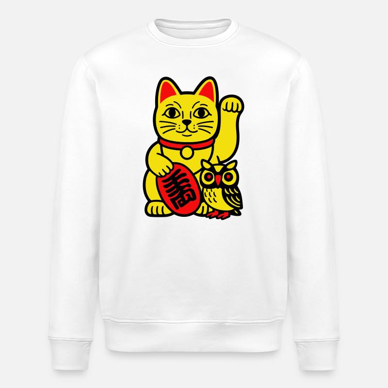 Lucky cat with little owl - Stanley/Stella ROLLER Unisex Organic Sweatshirt - white
