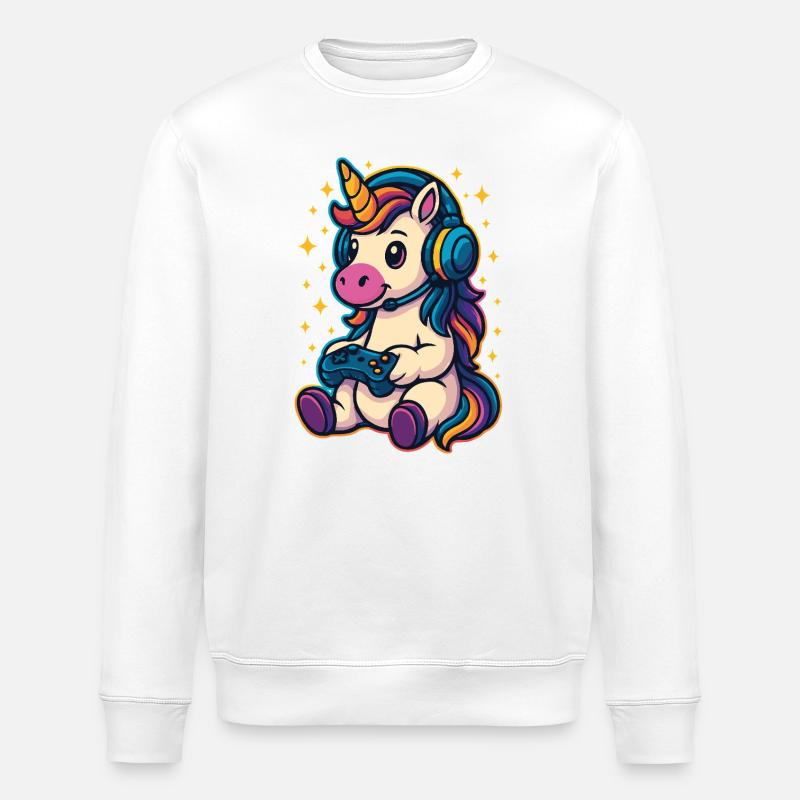 Gaming Einhorn - Stanley/Stella Unisex Bio-Sweatshirt ROLLER - Weiß