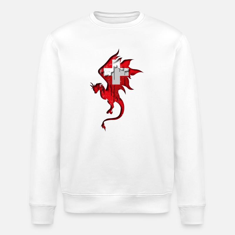Flagge der Schweiz - Schweiz - Drachensilhouette - Stanley/Stella Unisex Bio-Sweatshirt ROLLER - Weiß