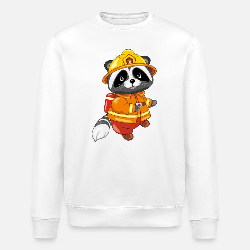Süßer Waschbär ist Feuerwehrmann - Stanley/Stella Unisex Bio-Sweatshirt ROLLER - Weiß