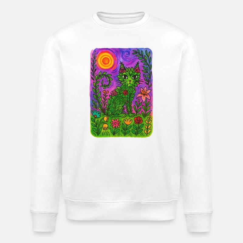 Fantaisie florale vibrante de chat - Sweat bio ROLLER Stanley/Stella Unisexe - blanc