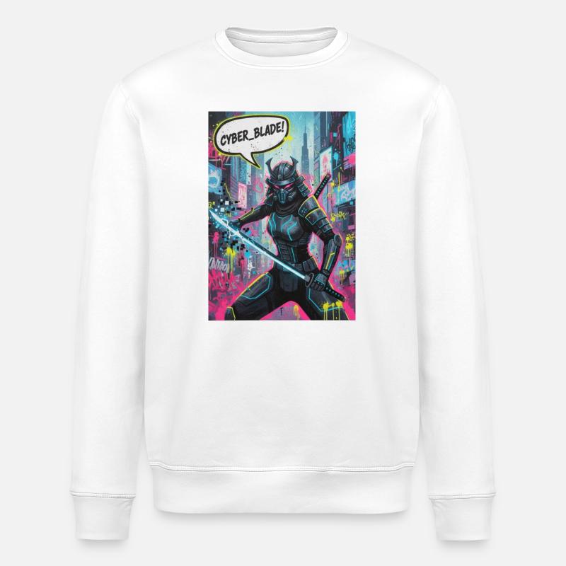 Cyber Samurai Neon Graffiti - Stanley/Stella ROLLER Unisex Organic Sweatshirt - white