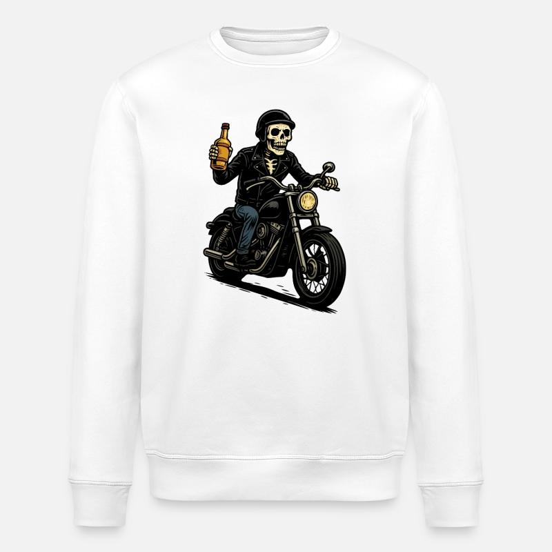 Skeleton Biker with Bottle - Stanley/Stella ROLLER Unisex Organic Sweatshirt - white
