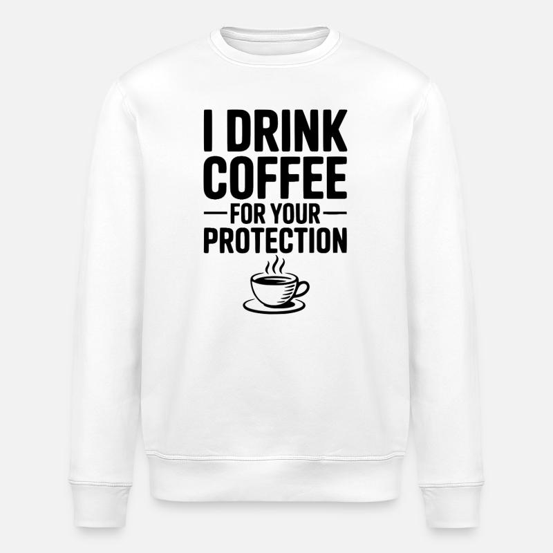 Jeg drikker kaffe for din beskyttelse - Stanley/Stella økologisk unisex-sweatshirt ROLLER - hvid