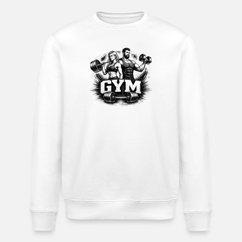 Gym Workout Motiv Zeichnung - Stanley/Stella Unisex Bio-Sweatshirt ROLLER - Weiß