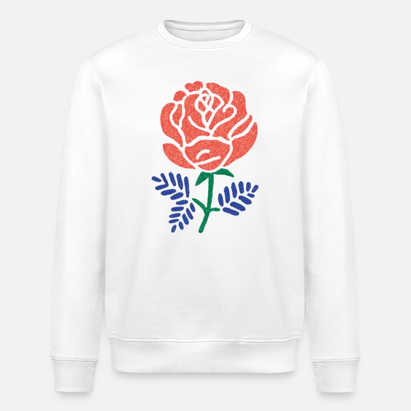 Korallenrose mit Blaugrünen Blättern - Stanley/Stella Unisex Bio-Sweatshirt ROLLER - Weiß