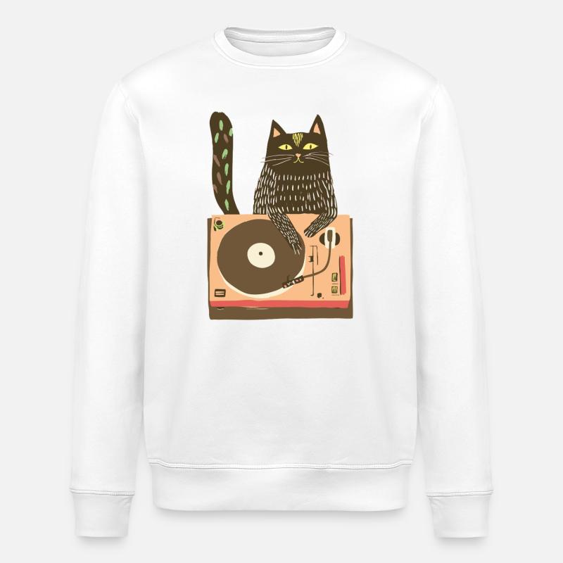 DJ chat sur platine vinyle - Sweat bio ROLLER Stanley/Stella Unisexe - blanc
