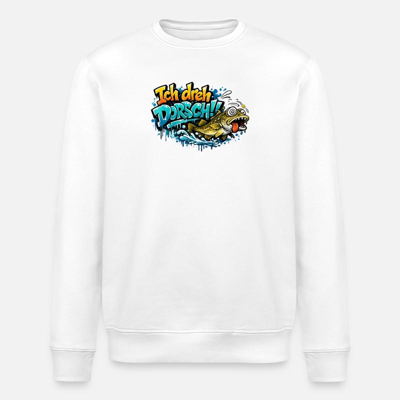 I Shoot Cod Graffiti Fish - Stanley/Stella ROLLER Unisex Organic Sweatshirt - white