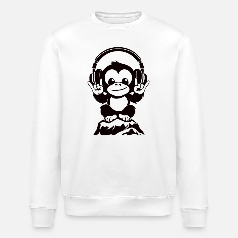 DJ Affe – Kopfhörer & Rockhandzeichen - Stanley/Stella Unisex Bio-Sweatshirt ROLLER - Weiß