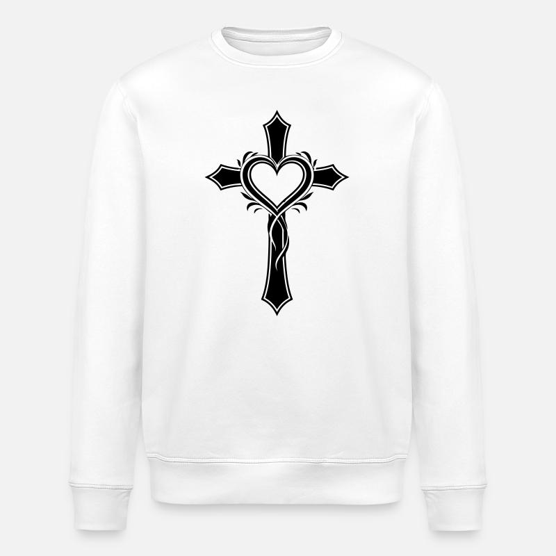 Jésus symbole de croix de cœur - Sweat bio ROLLER Stanley/Stella Unisexe - blanc