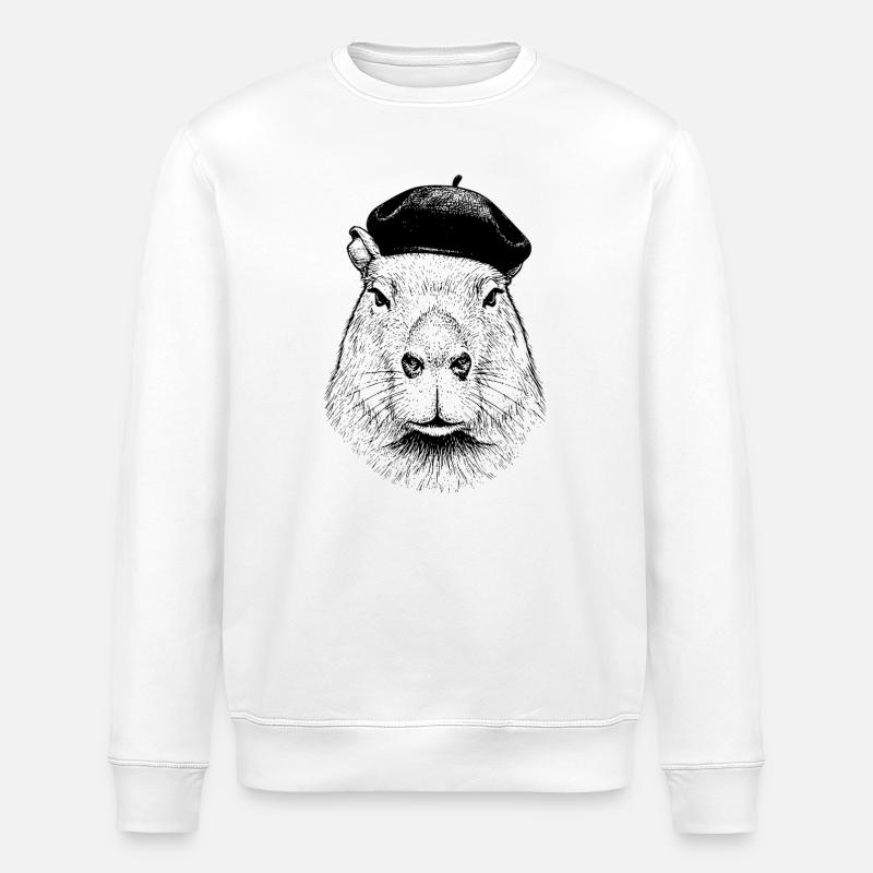 Capybara with Beret - Stanley/Stella ROLLER Unisex Organic Sweatshirt - white