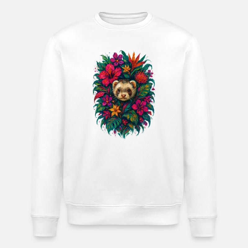 Furet Tropical Fleurs de Hibiscus Exotique - Sweat bio ROLLER Stanley/Stella Unisexe - blanc