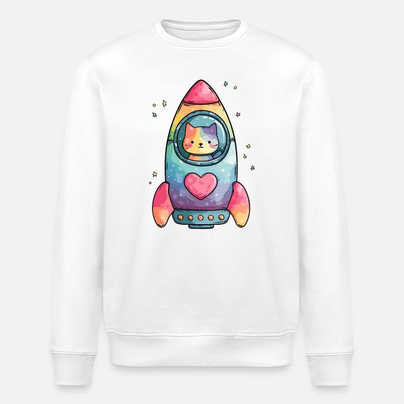 Rainbow Rocket Katze Herz - Stanley/Stella Unisex Bio-Sweatshirt ROLLER - WeiĂź