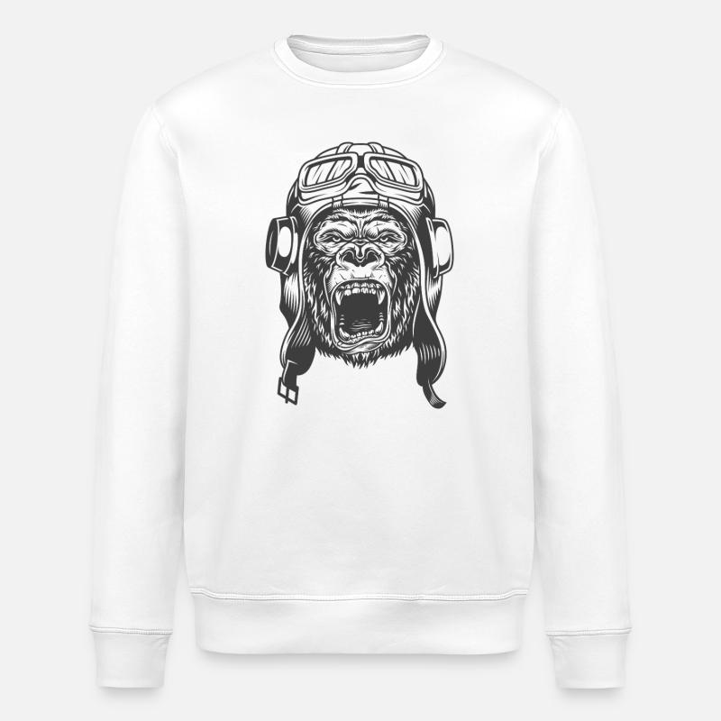 Gorilla Pilot Design - Stanley/Stella ROLLER Unisex Organic Sweatshirt - white
