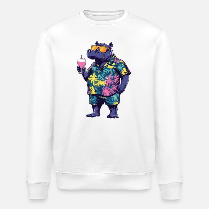 Hippopotamus Comic Summer - Stanley/Stella ROLLER Unisex Organic Sweatshirt - white